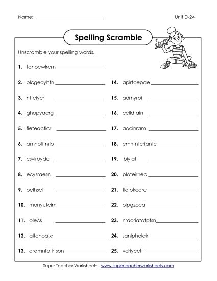 Worksheets - Word Scramble (D-24) (Printable PDF Worksheet)