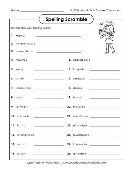 Printable Worksheets - Word Scramble (E-26) (Printable PDF Worksheet)