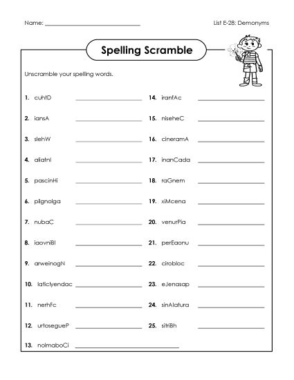 Printable Worksheets - Word Scramble (E-28) (Printable PDF Worksheet)