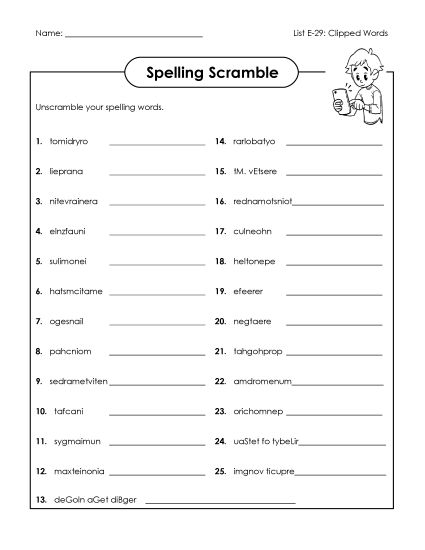 Printable Worksheets - Word Scramble (E-29) (Printable PDF Worksheet)
