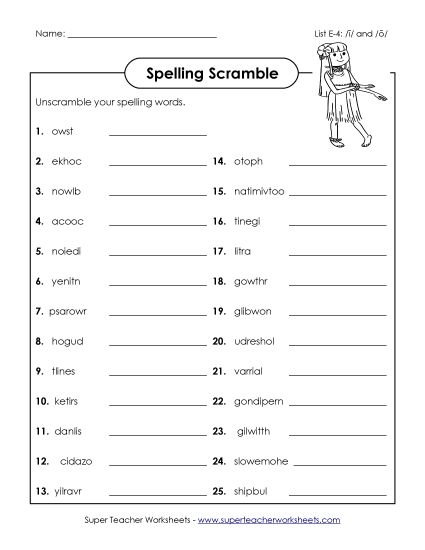 Printable Worksheets - Word Scramble (E-4) (Printable PDF Worksheet)