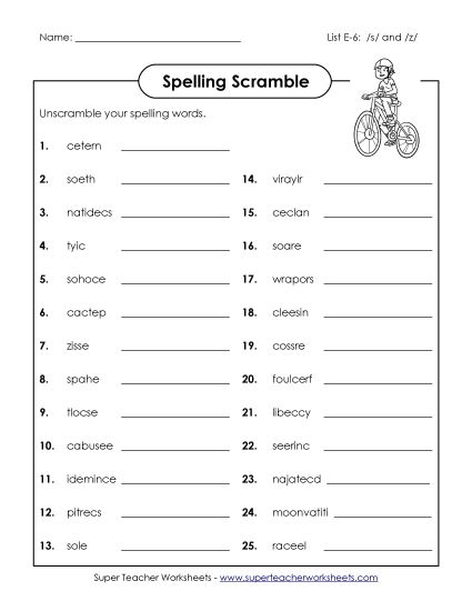 Printable Worksheets - Word Scramble (E-6) (Printable PDF Worksheet)
