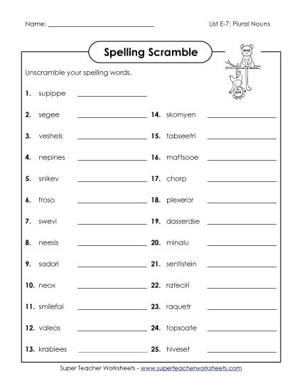 Printable Worksheets - Word Scramble (E-7) (Printable PDF Worksheet)