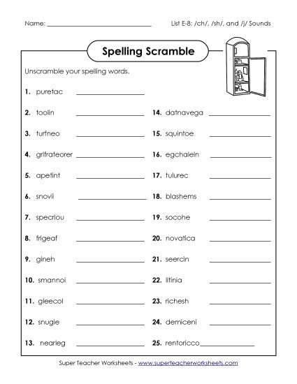 Printable Worksheets - Word Scramble (E-8) (Printable PDF Worksheet)