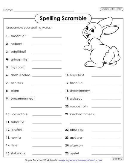Worksheets and Puzzles - Word Scramble (Easter)  (Printable PDF Worksheet)