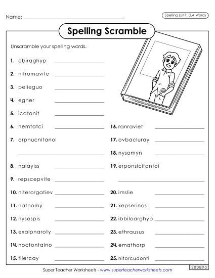 Worksheets and Puzzles - Word Scramble (ELA) (Printable PDF Worksheet)