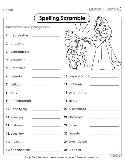 Worksheets and Puzzles - Word Scramble (F-1)  (Printable PDF Worksheet)