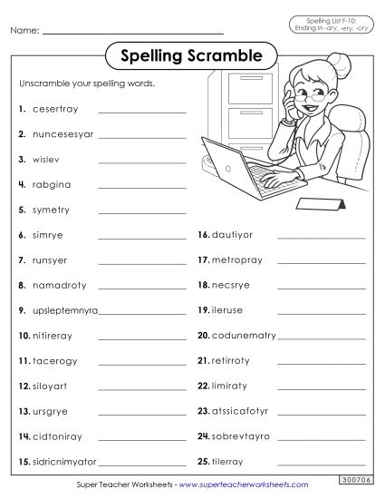 Worksheets and Puzzles - Word Scramble (F-10) (Printable PDF Worksheet)