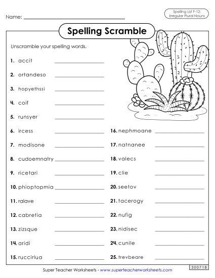 Worksheets and Puzzles - Word Scramble (F-12) (Printable PDF Worksheet)