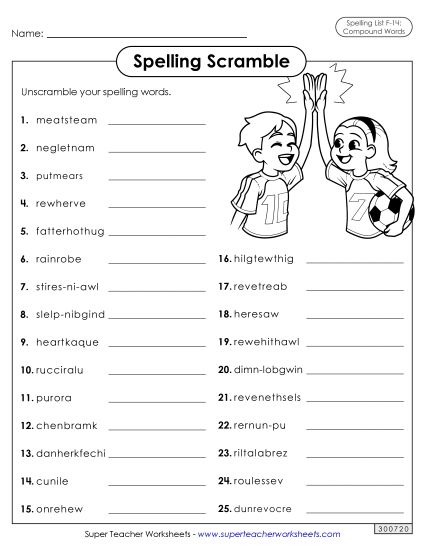 Worksheets and Puzzles - Word Scramble (F-14) (Printable PDF Worksheet)