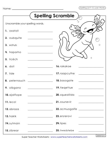 Worksheets and Puzzles - Word Scramble (F-15) (Printable PDF Worksheet)