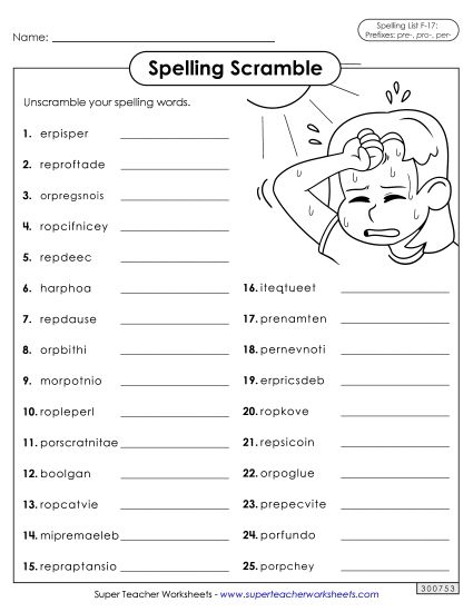 Worksheets and Puzzles - Word Scramble (F-17) (Printable PDF Worksheet)