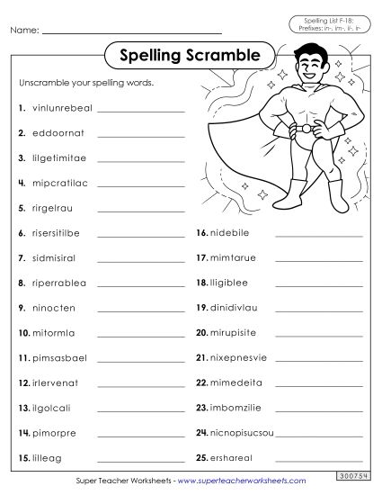 Worksheets and Puzzles - Word Scramble (F-18) (Printable PDF Worksheet)