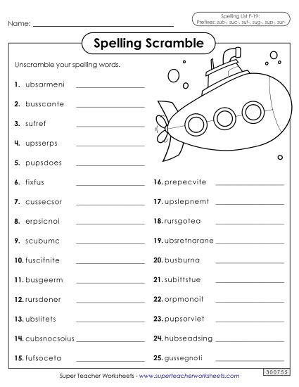 Worksheets and Puzzles - Word Scramble (F-19) (Printable PDF Worksheet)