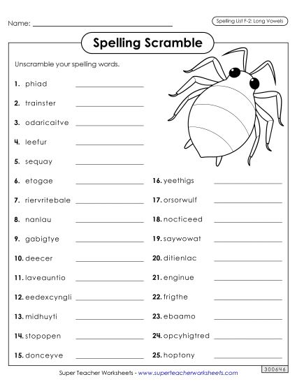 Worksheets and Puzzles - Word Scramble (F-2)  (Printable PDF Worksheet)
