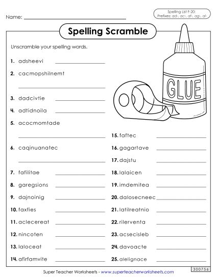 Worksheets and Puzzles - Word Scramble (F-20) (Printable PDF Worksheet)