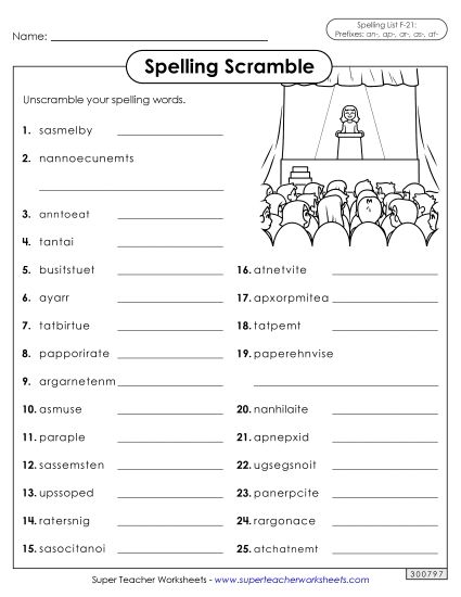 Worksheets and Puzzles - Word Scramble (F-21) (Printable PDF Worksheet)
