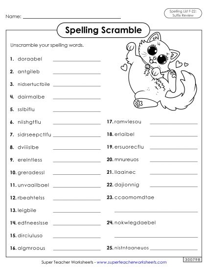 Worksheets and Puzzles - Word Scramble (F-22) (Printable PDF Worksheet)