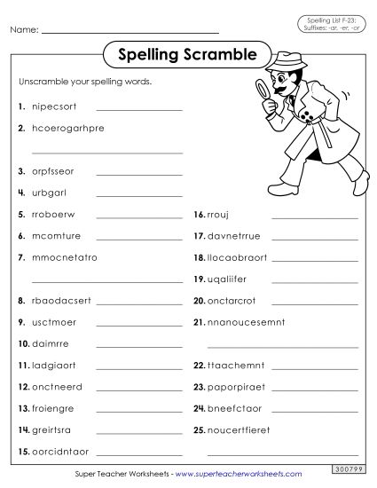 Worksheets and Puzzles - Word Scramble (F-23)  (Printable PDF Worksheet)
