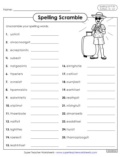 Worksheets and Puzzles - Word Scramble (F-24)  (Printable PDF Worksheet)