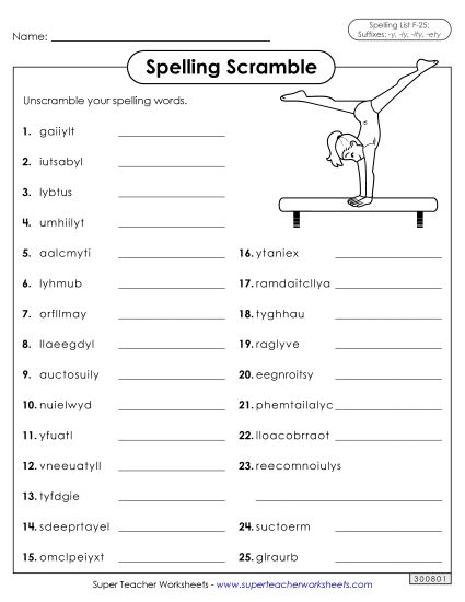 Worksheets and Puzzles - Word Scramble (F-25)  (Printable PDF Worksheet)