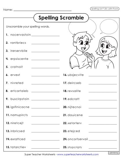 Worksheets and Puzzles - Word Scramble (F-28) (Printable PDF Worksheet)