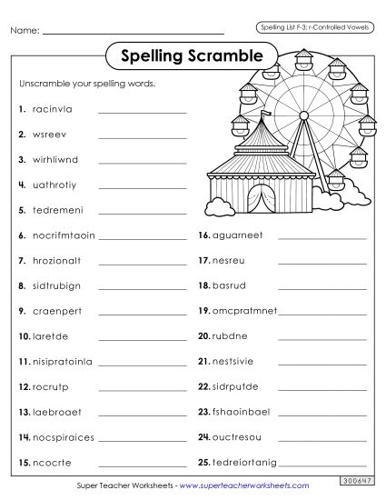 Worksheets and Puzzles - Word Scramble (F-3)  (Printable PDF Worksheet)