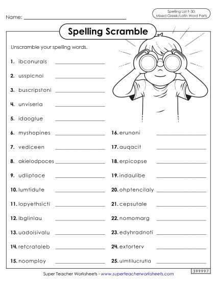 Worksheets and Puzzles - Word Scramble (F-30) (Printable PDF Worksheet)
