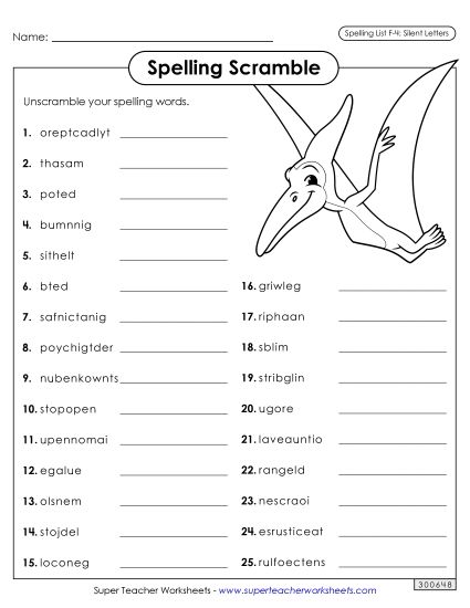 Worksheets and Puzzles - Word Scramble (F-4) (Printable PDF Worksheet)