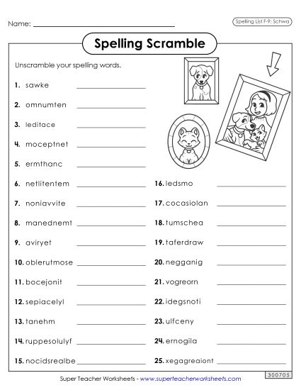 Worksheets and Puzzles - Word Scramble (F-9) (Printable PDF Worksheet)