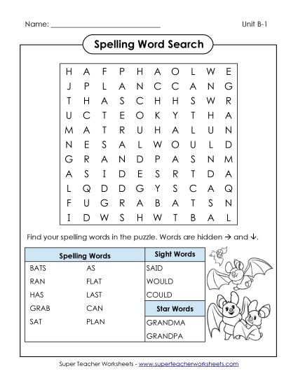 Worksheets - Word Search (B-1) (Printable PDF Worksheet)
