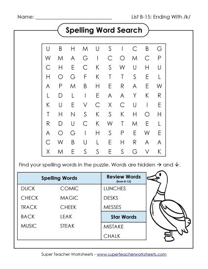 Worksheets - Word Search (B-15)  (Printable PDF Worksheet)