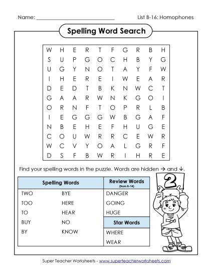Worksheets - Word Search (B-16) (Printable PDF Worksheet)