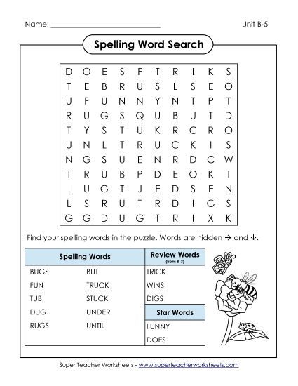 Worksheets - Word Search (B-5) (Printable PDF Worksheet)