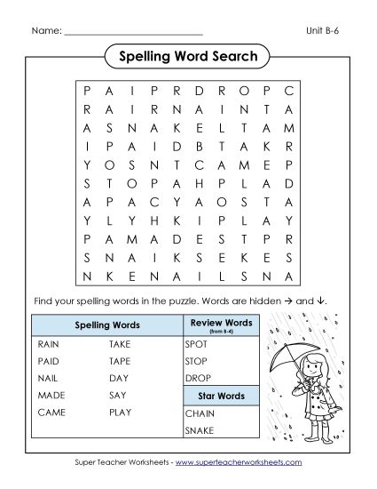 Worksheets - Word Search (B-6) (Printable PDF Worksheet)
