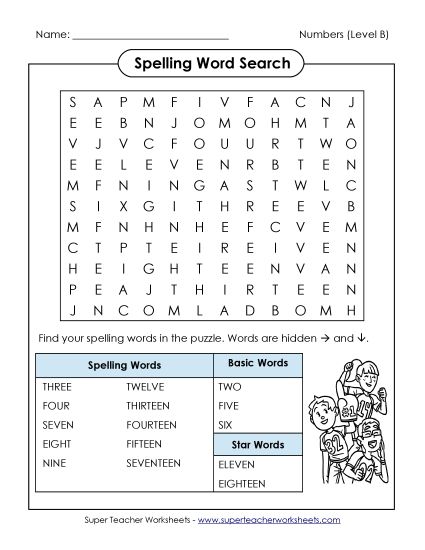 Worksheets and Activities - Word Search (B-Number Words) (Printable PDF Worksheet)