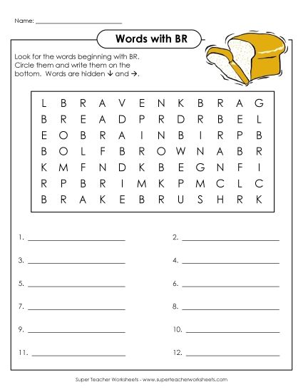Worksheets - Word Search (Br- Blends) (Printable PDF Worksheet)