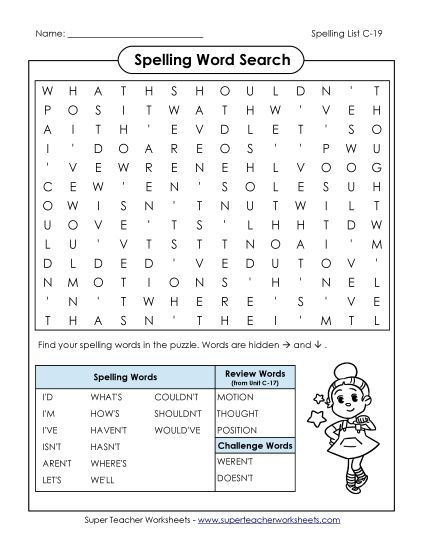 Worksheets - Word Search (C-19) (Printable PDF Worksheet)