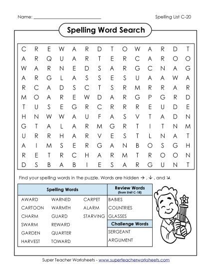 Worksheets - Word Search (C-20) (Printable PDF Worksheet)