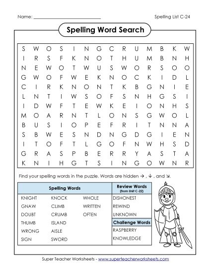 Worksheets - Word Search (C-24) (Printable PDF Worksheet)