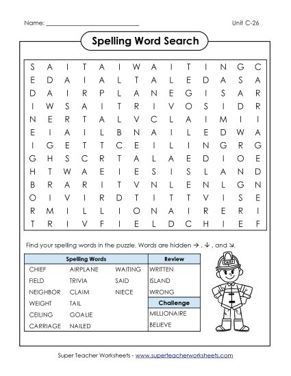 Worksheets - Word Search (C-26) (Printable PDF Worksheet)