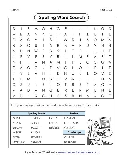 Worksheets - Word Search (C-28) (Printable PDF Worksheet)