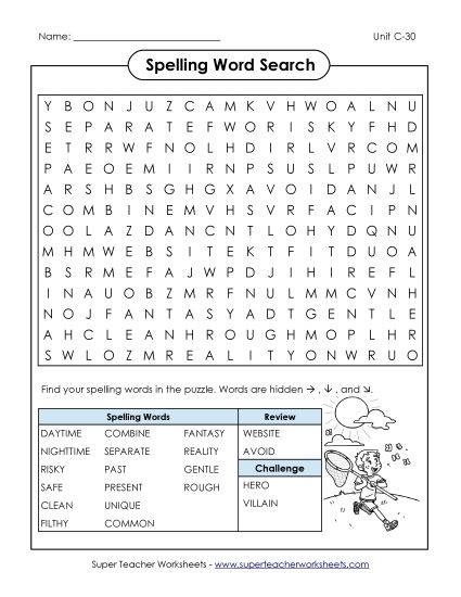 Worksheets - Word Search (C-30) (Printable PDF Worksheet)
