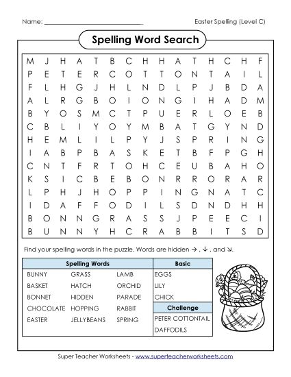 Worksheets - Word Search (C-Easter)  (Printable PDF Worksheet)