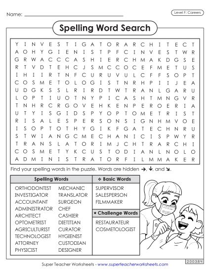 Worksheets and Puzzles - Word Search (Careers) (Printable PDF Worksheet)