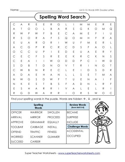 Worksheets - Word Search (D-10) (Printable PDF Worksheet)