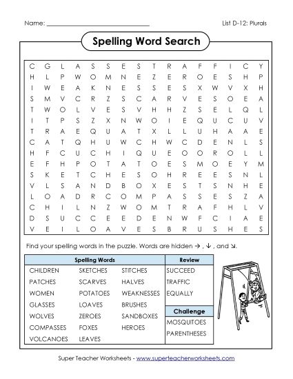 Worksheets - Word Search (D-12) (Printable PDF Worksheet)