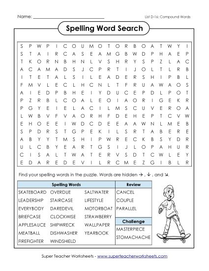Worksheets - Word Search (D-16) (Printable PDF Worksheet)
