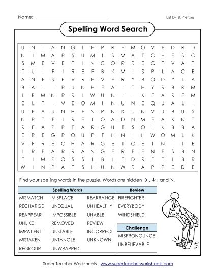 Worksheets - Word Search (D-18) (Printable PDF Worksheet)