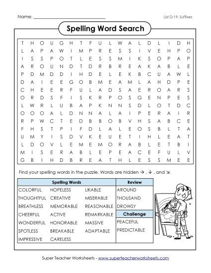 Worksheets - Word Search (D-19) (Printable PDF Worksheet)